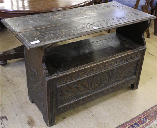 carved oak monks bench A/F